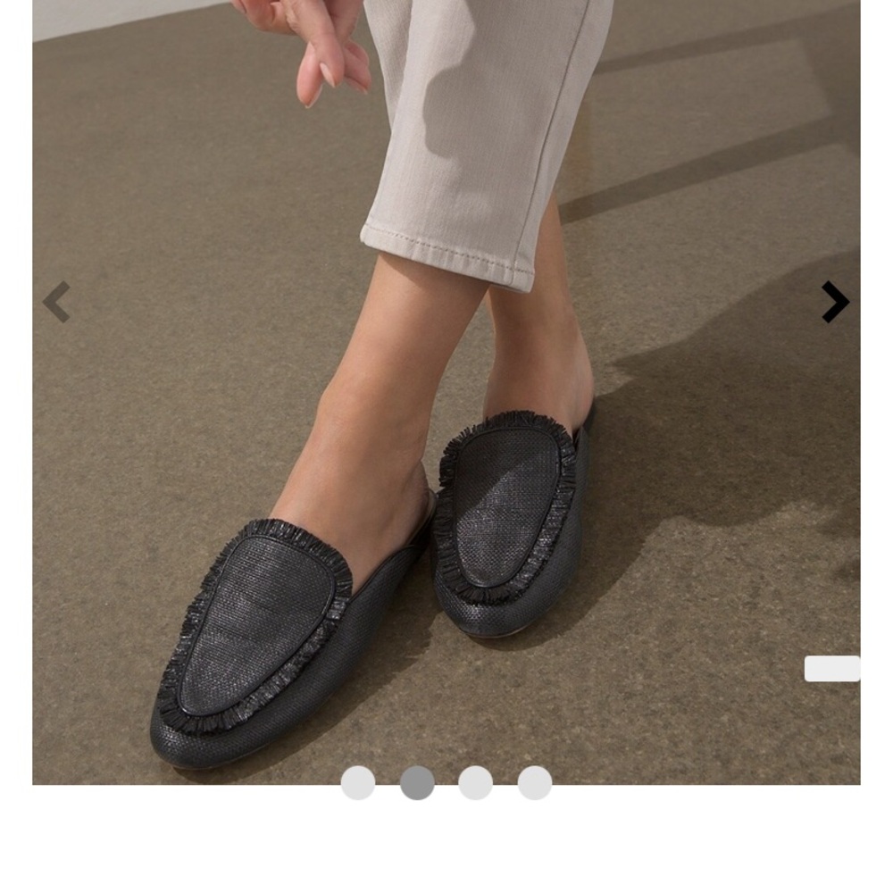 Chico’s Black Fringe Raffia Mules